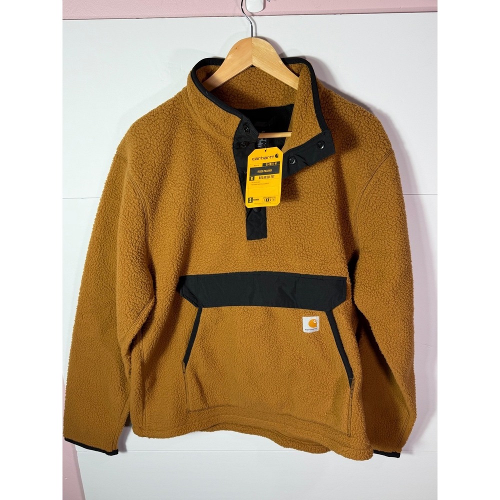 Carhartt Mens Relaxed Fit Fleece Pullover Brown OJ4991-M Sherpa Snap Neck Medium
